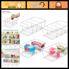 4 Pack Clear Plastic Food Storage Organizer Bins with 4 Compartments - Kitchen S