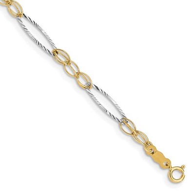 14k bicolor poliert ovales Design 7,25 Zoll Armband