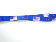 U.S.A. Flag - Blue Lanyard Key Ring  Clip  2 Quick Release 32" Loop