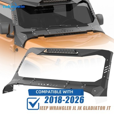 Windshield Frame Cover Visor Cowl w/90W LED For 18-26 Jeep Wrangler JL/Gladiator