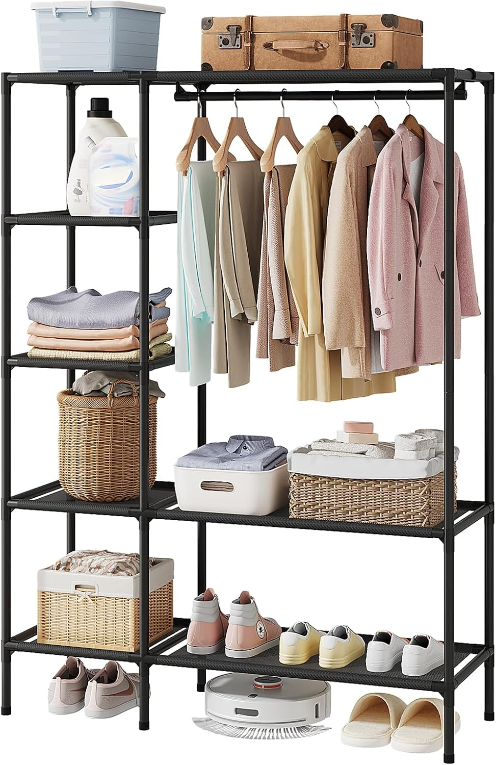 Black Portable Wardrobe Closet for Hanging Clothes - 70.79 x 50.2 x 17.48 Inches-image