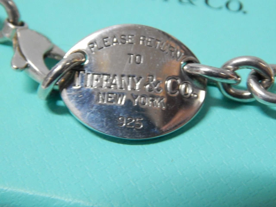 HOMBRE/UNISEX PESADO TIFFANY PLATA ESTERLINA DOBLE CADENA I.D. PULSERA + CAJA Foto 2 de 4