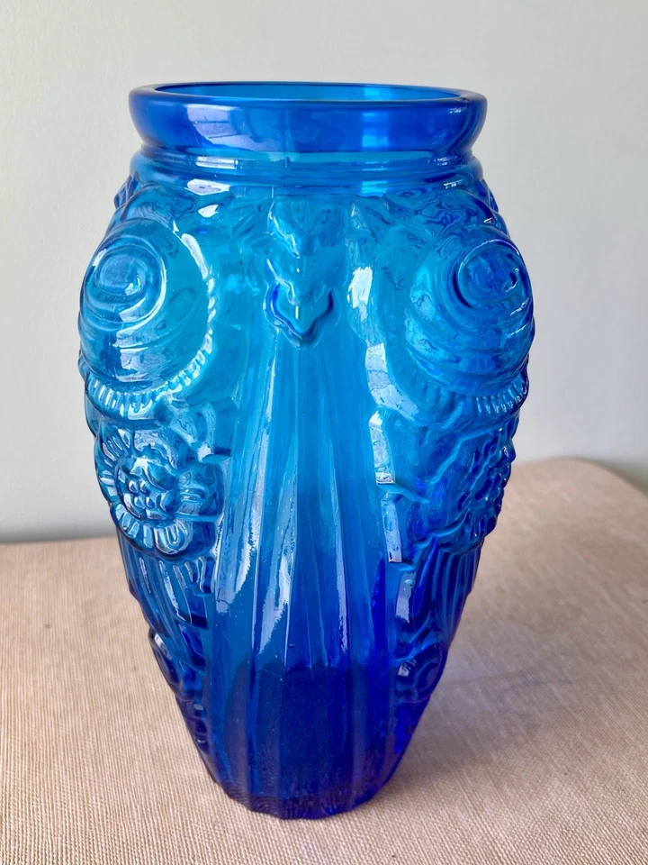 Grand vase Art Déco Verre Bleu Attribué à Julius Stolle - Niemen H 31.5 cm - Photo 4/4