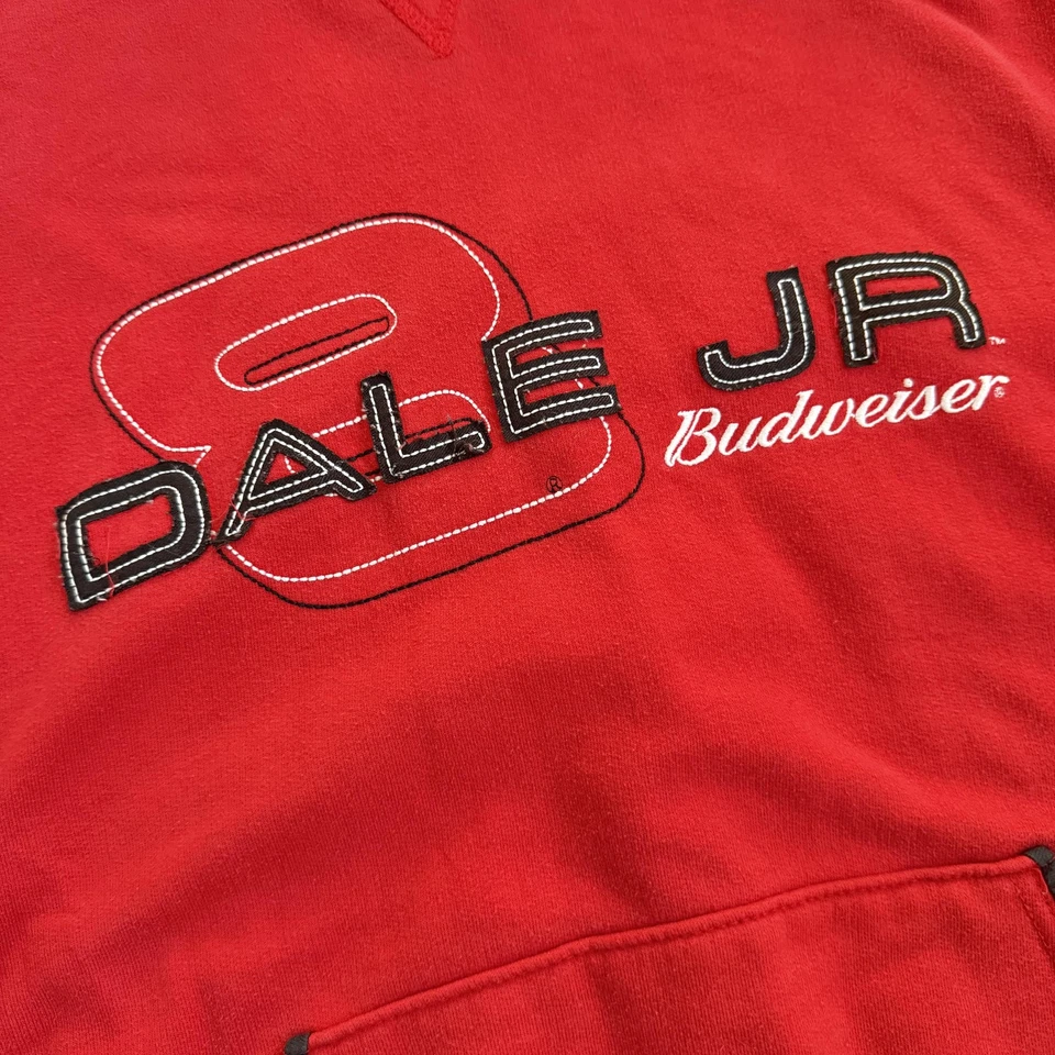 Dale Earnhardt Jr Hoodie Mens Red NASCAR Racing Budweiser 8 Pullover Embroidered - Image 3 of 4