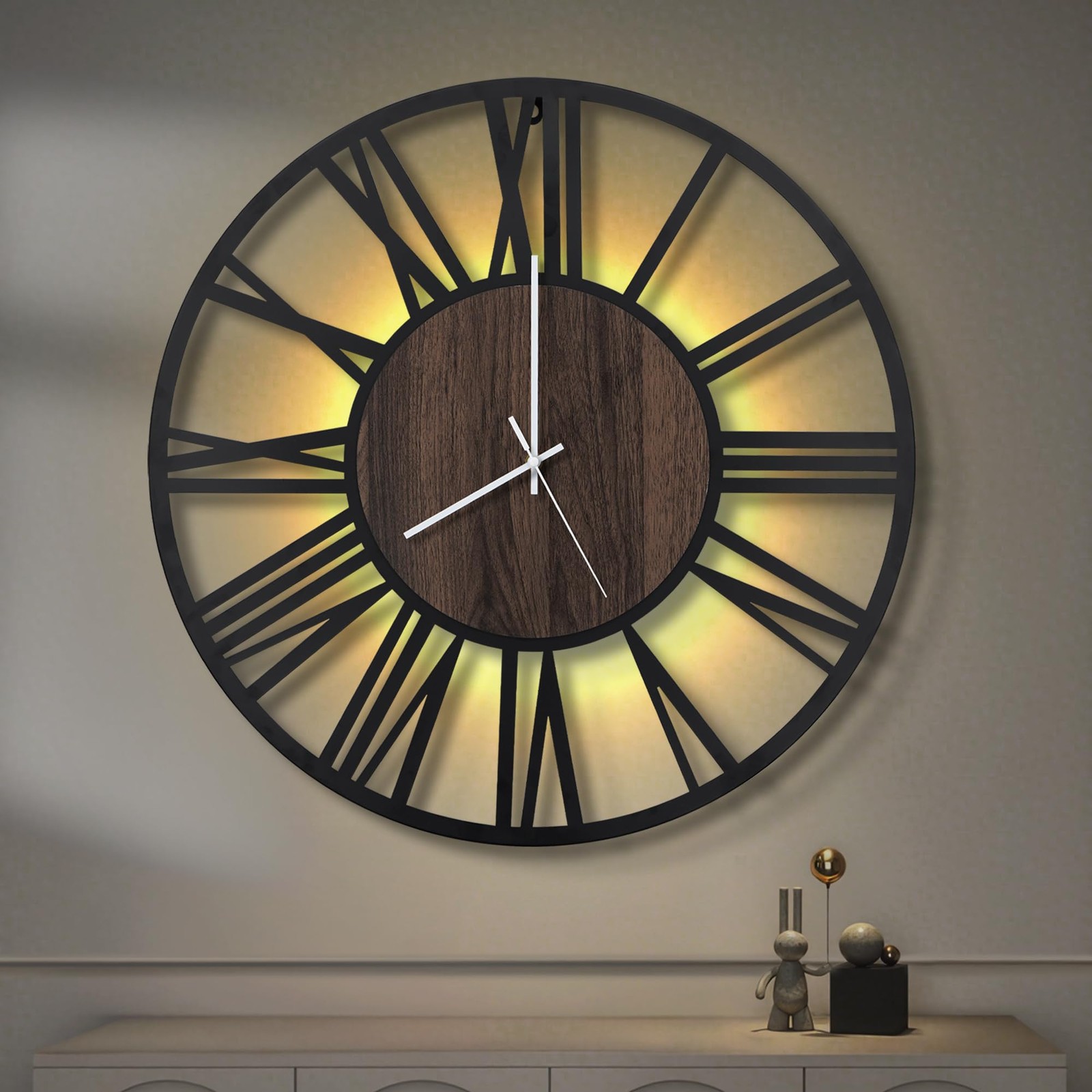 Large Wall Clocks with Night Light Battery Operated,Silent Non Ticking,Rustic...