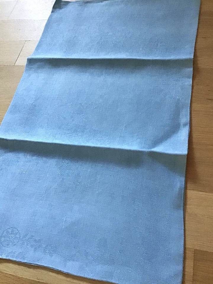 SAC À PAIN EN LIN DAMASSÉ LINGE ANCIEN TEINTÉ BLEU VINTAGE EN TBE ORIGINE FRANCE - Photo 3/4