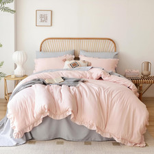 Pink Comforter Set Queen 3PCS  1 Ruffled Blush Comforter Set and 2 Pillowcases  V