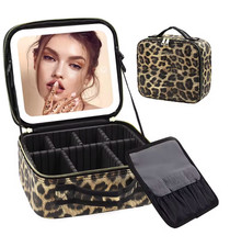 LED Makeup Bag with light & Mirror Travel Vanity Case Cosmetic Box Leopard