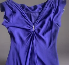 NWT SL Fashions Purple Chiffon Tiered Midi Dress Size 16 Pinned Drape Faux Gems