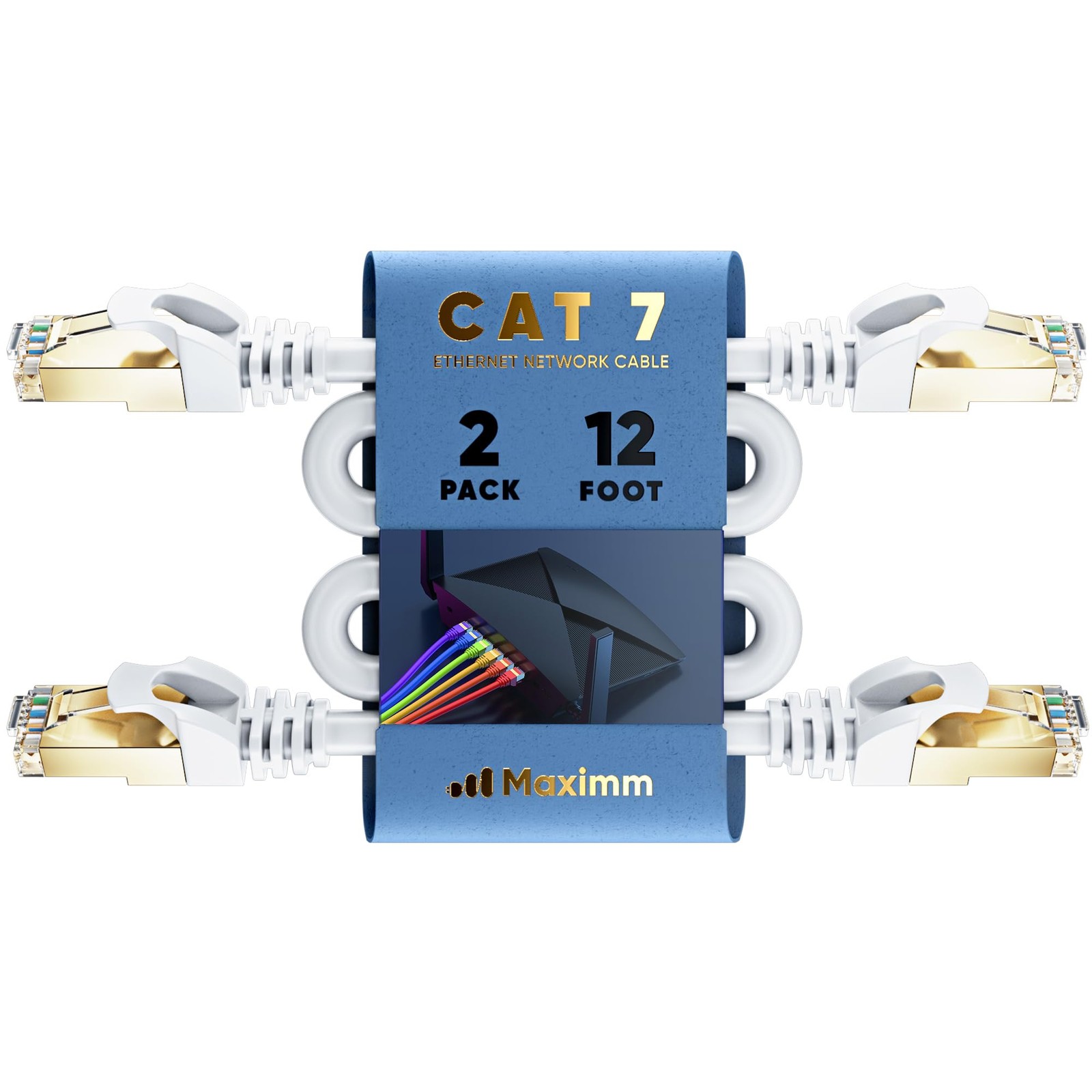 12ft Cat7 Ethernet Cable 2-Pack High-Speed LAN Network Cord White RJ45-image
