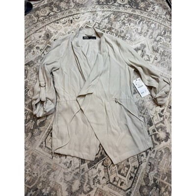 Zara Basic Collection Draped Front Open Jacket M Beige Lightweight Minimalist
