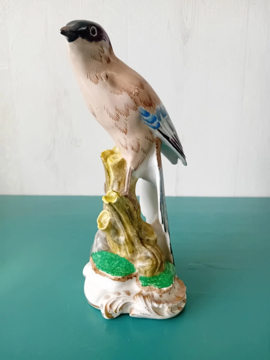 Figurine Oiseau Robin En Porcelaine - Bleu Et Blanc, Potelé, Fait Main (occasion)