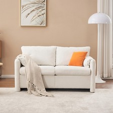 60 Inch White Chenille Loveseat Sofa 2 Seater Plush Cloud Couch