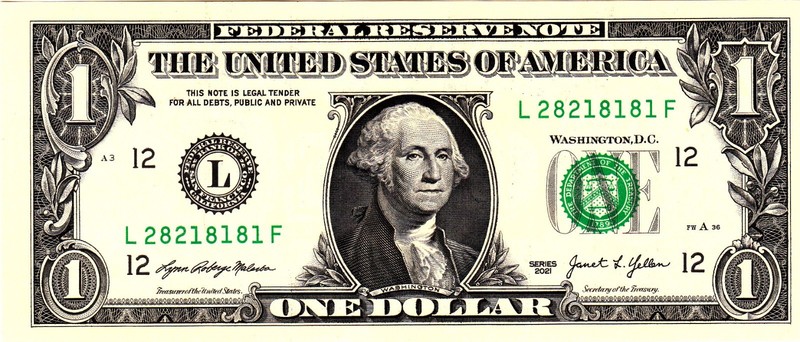 $1 2021 Fancy Serial  Uncirulated CU L28218181F