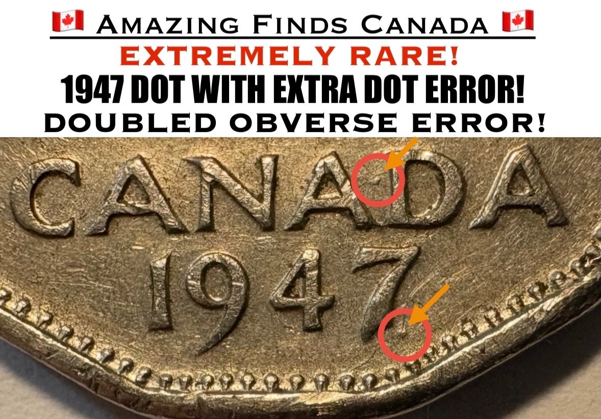1947. *DOT* Canada 5 Cent Nickel! *EXTRA DOT ERROR!* DOUBLED