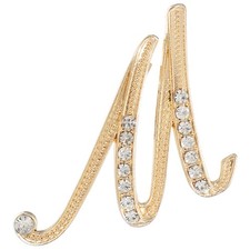 Letter Brooch Pins A-Z 26 Metal Initial Rhinestone Brooches Letter M Gold