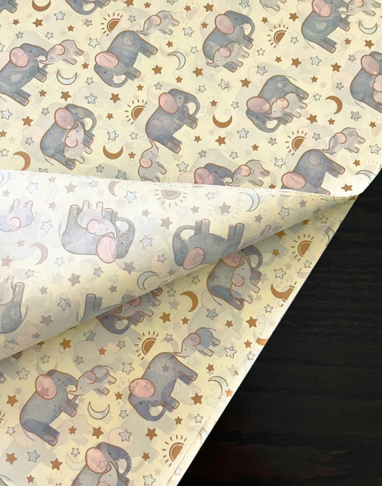 Hojas de papel de seda de diseño BABY ELEPHANTS elige el tamaño y el monto del paquete Foto 3 de 4