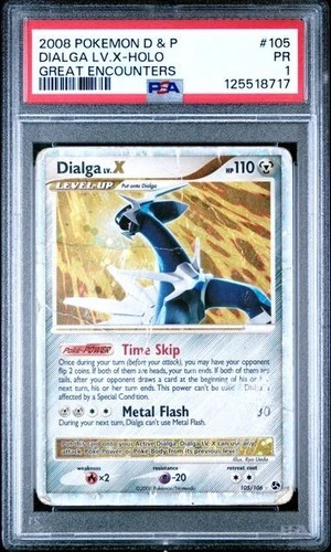 PSA 1 NM - MINT - DIALGA LV. X # 105 - 2008 Pokemon D & P Great Encounters Holo