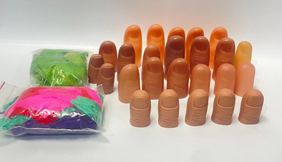 Lot of 25 Magician Thumb Tips 5 Magic Silk Handkerchiefs Trick Props Mixed Sizes