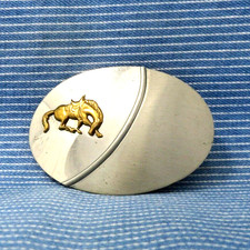 Western Horse Belt Buckle Nickel Silver Cowboy Cowgirl Vtg 80s Chambers .GTA542