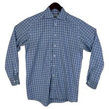 Eton Blue Gingham Check Contemporary Fit Collared Button Up Dress Shirt Size 40