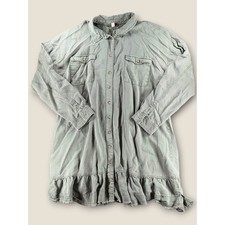 Pilcro Anthropologie Green Lyocell Herringbone Ruffle Hem Shirt Dress XL