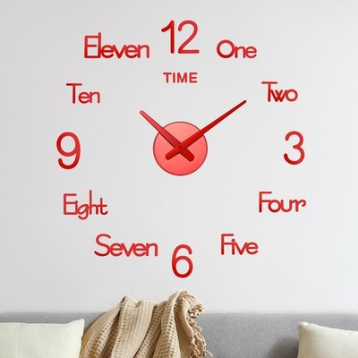 1-Pack 3D DIY Wall Clock,28 Inch Frameless Clock with Numbers for Home, Red