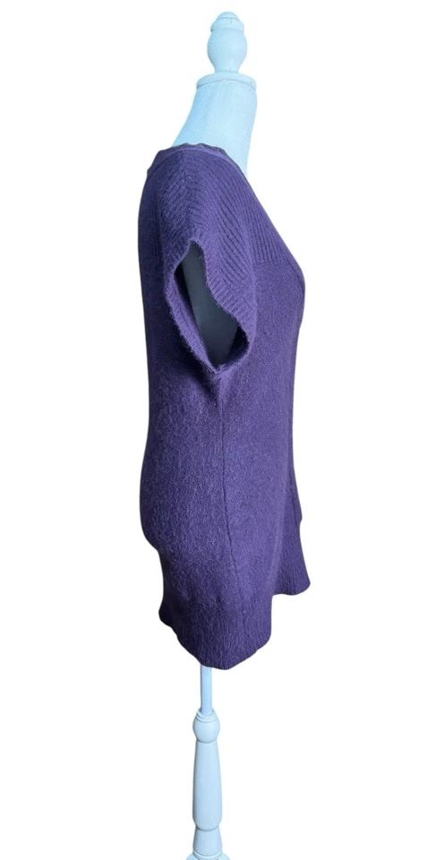 Chaleco Suéter Tejido con Cable Púrpura Y2K Oscuro Academia Cuello en V Difuso Mezcla Angora Talla S Foto 3 de 4