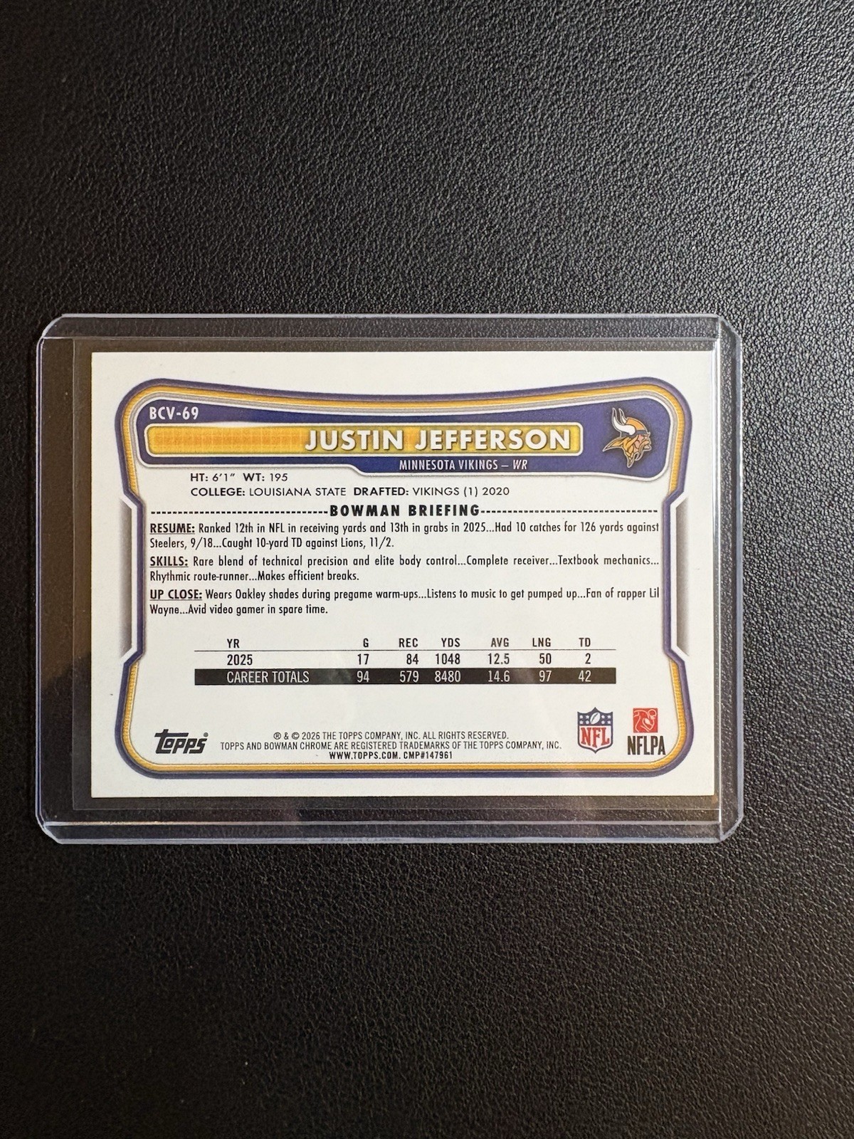 2026 Bowman Chrome Justin Jefferson Purple Wave Refractor /75 view 2