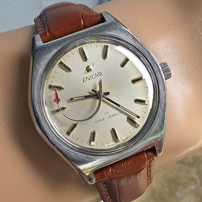 Vintage ENICAR men's manual wind watch Rocket second hand swiss 1970s