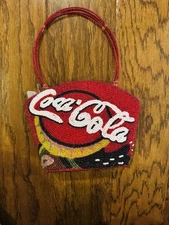 COCA COLA BEADED HAND BAG PURSE RED SATIN LINING