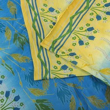 Sanskriti Vintage Saree Blue Pure Crepe Floral Printed Sari 5.5 Yd Craft Fabric