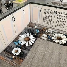 Retro Floral Flannel Mats, Non-Slip & Comfortable