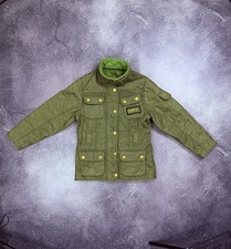 Barbour International Kids Quilted Jacket Olive Green Fleece Lined XS Age 4-5