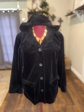 J.Jill Womens Black Heritage Tumbled Cord Coat Barn Chore Sz L Corduroy Hooded