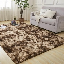8X10 SHAG AREA RUG FOR LIVING ROOM TIEDYED COFFEE SOFT FUZZY PLUSH INDOOR CARPET