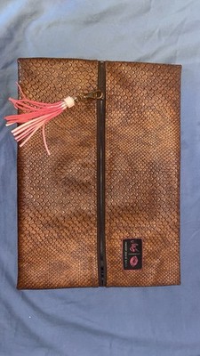 Makeup Junkie Bags Brown Faux Leather Makeup Bag with Pink Tassel and Zipper