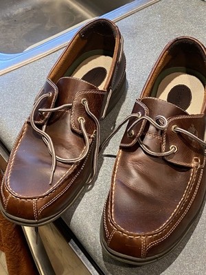 Men's Timberland Two Eye Leather Brown Deck Shoe Size 13M Pre-Owned Excellent 