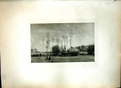 Alter Der Heuwagen J. - B. - C. Corot People Working Fields Pferd Rinder 139J
