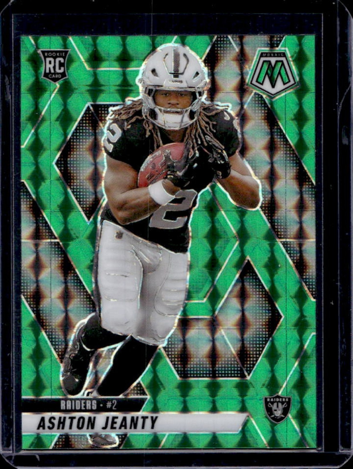2025 Mosaic Ashton Jeanty Rookies RC Green Prizm Rookie #345 Raiders