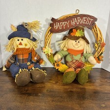 Scarecrow Sitting Fall Decor 16  And Scarecrow Fall Autumn Harvest Sign Wreath