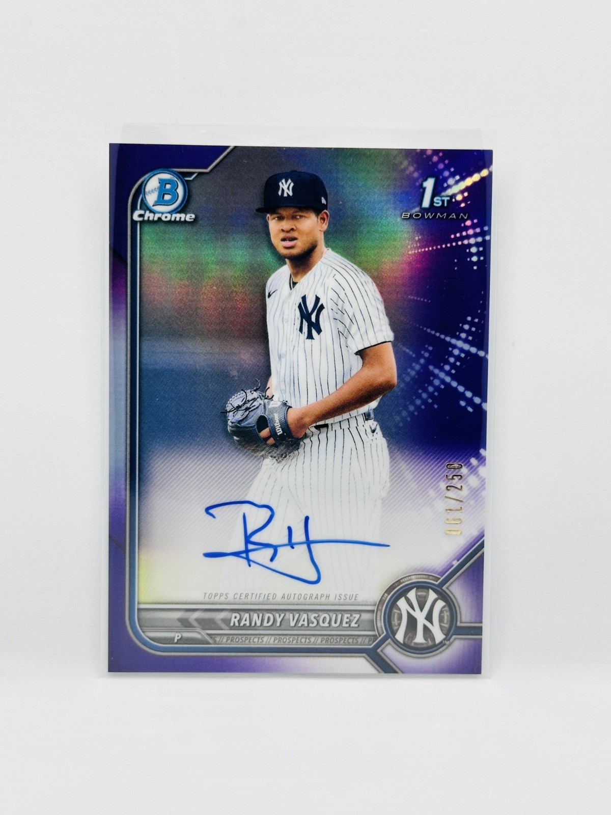 2022 Bowman Chrome Purple Auto Randy Vasquez #61/250 1st RC Rookie Refractor