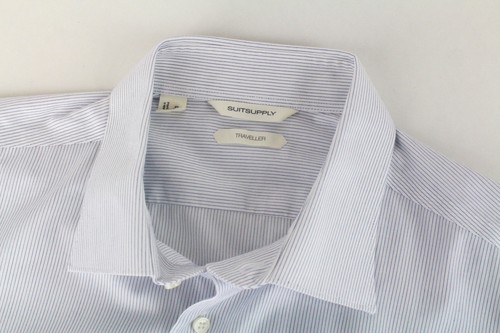 SUITSUPPLY Traveller 43/17 Shirt Men's Blue Stripe White Slim Cotton Twill - Picture 3 of 7