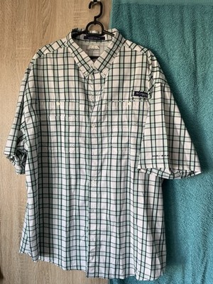 Herren Kurzarmhemd von Columbia, Gr. 2XL, omni-shade, weiß/grün kariert, wie neu