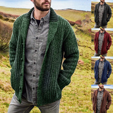 🔥Hot Winter Mens Warm Cardigan Sweater Cable Knit Button Cotton Sweater Pockets