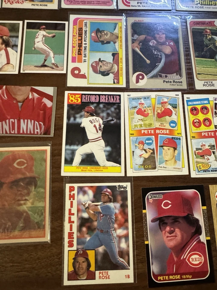 Lote de 33 tarjetas de béisbol Pete Rose Phillies Reds 1974 - 1988 Future HOF? Foto 3 de 4