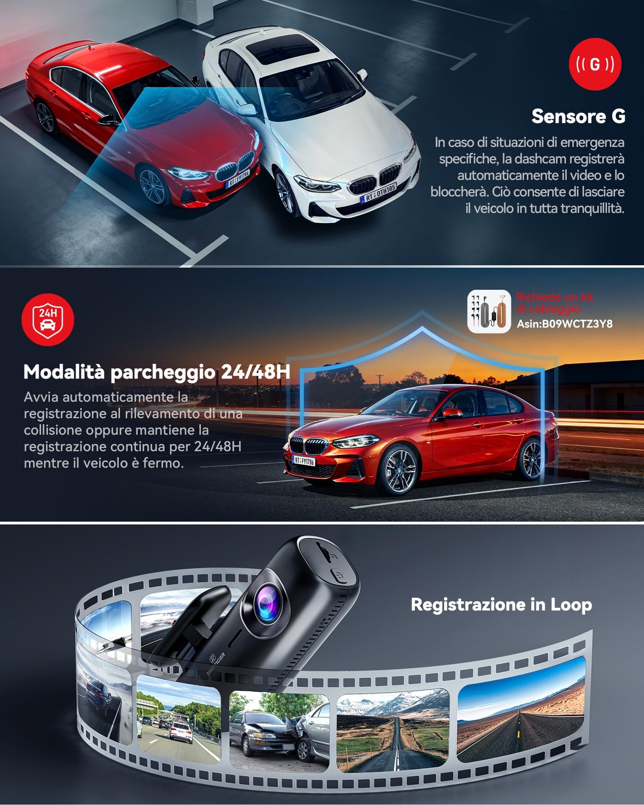Redtiger Dashcam Auto 4K 1080p Anteriore e Posteriore WIFI 5,8 Ghz GPS - Miniatura 23