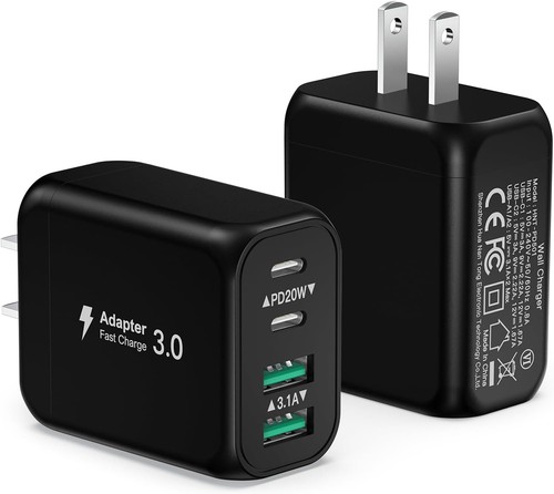 USB C Charger Block,2-Pack 40W 4-Port USB-C Wall Fast Black,Black