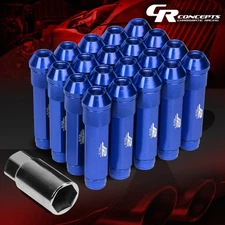 J2 M12 X 1.5 7075 ALUMINUM 25MM OD/90MM 20PCS OPEN END LUG NUT SET W/KEY BLUE
