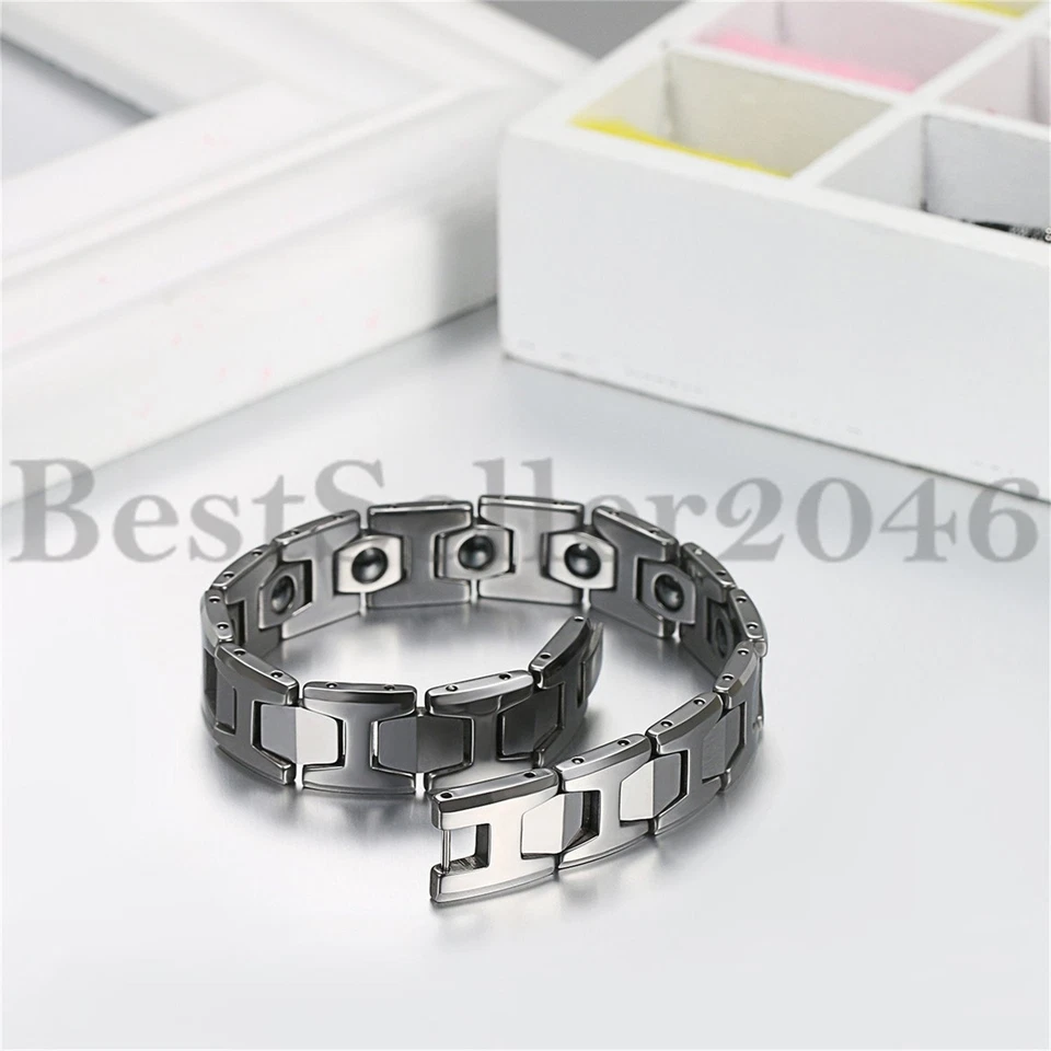 Brazalete de golf eslabones hexagonales facetados brazalete de terapia de salud magnético de tungsteno para hombres Foto 3 de 4